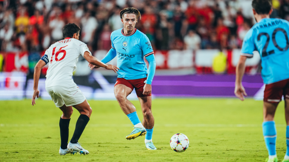 PASS AND MOVE : Grealish links up with Bernardo.