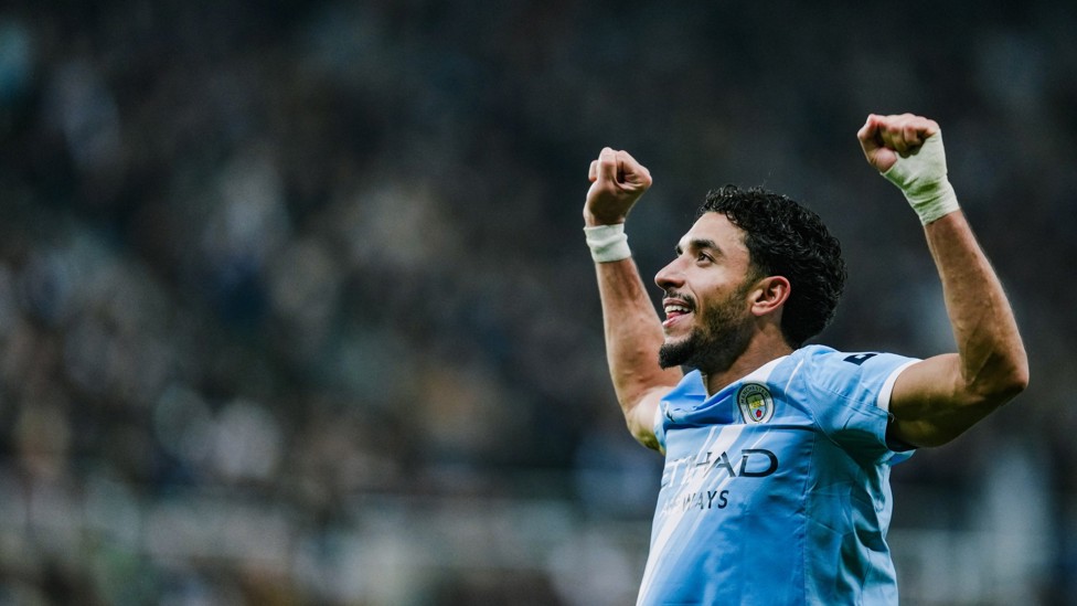 LETHAL WEAPON: Omar Marmoush celebrates with the travelling Blues.