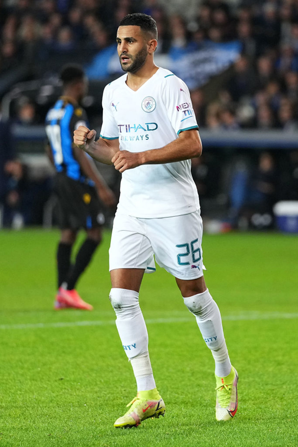 MAHRVELLOUS : Riyad celebrates his accurate penalty just before the interval.