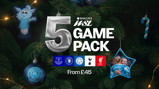 Christmas-themed advertisement for Manchester City Football Club's 5-game pack, featuring gifts and decorations with club logos and emblem. Includes opponents Everton, Chelsea, Tottenham, Liverpool logos.