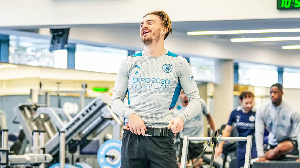 SMILES BETTER: Jack Grealish shares a smile during Thursday's session