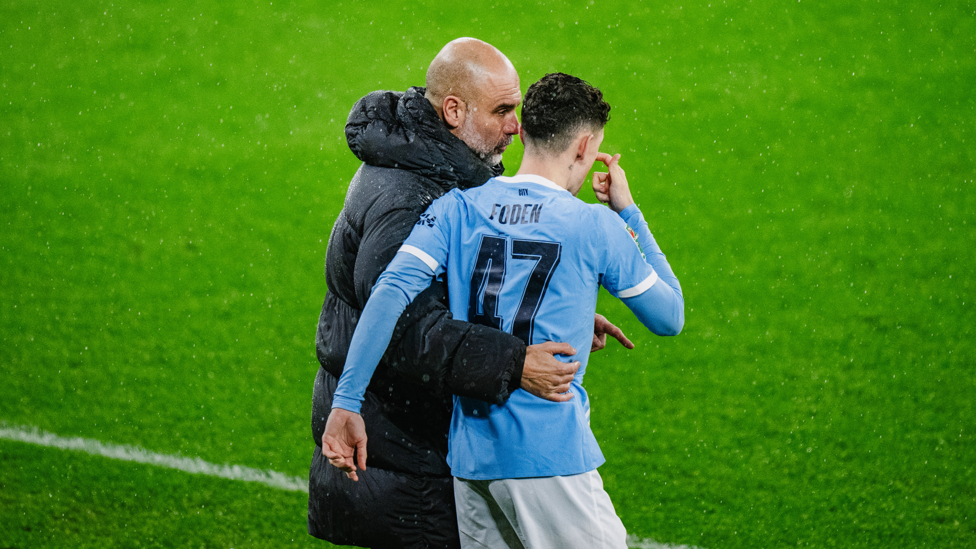 PEP TALK : Early switch as Foden replaces the injured Bobb.