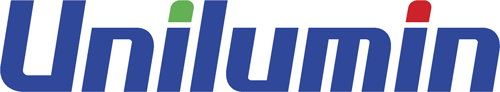 Logo of Unilumin with blue text and green, blue, and red accents above the letter 'i'.