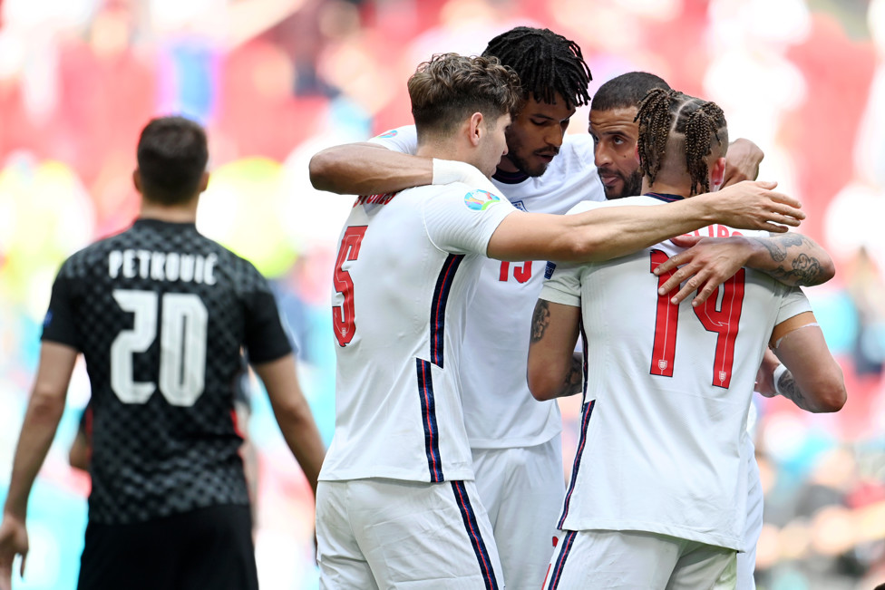 LIONHEARTS : John Stones and Kyle Walker impressed in the England backline - the Three Lions wouldn't concede a goal until the semi-final stage!