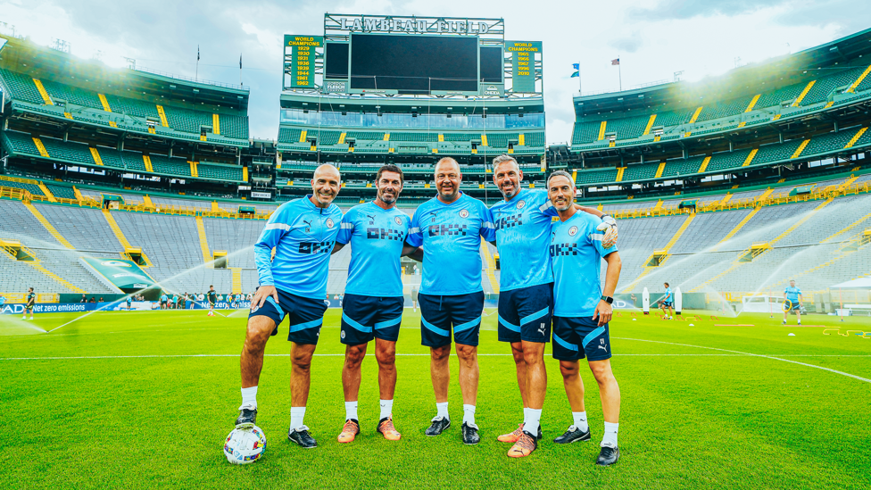 BOSSING IT : Enzo Maresca, Xabi Mancisidor, Rodolfo Borrell, Richard Wright and Carlos Vicens smile for the camera