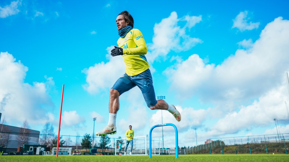 JUMPING JACK : Grealish completes some explosive drills.