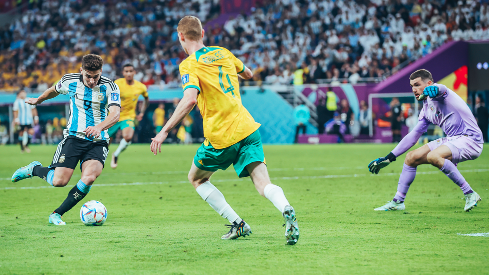 LETHAL WEAPON: Alvarez was then on the mark again as Argentina defeated Australia 2-1 in the last-16