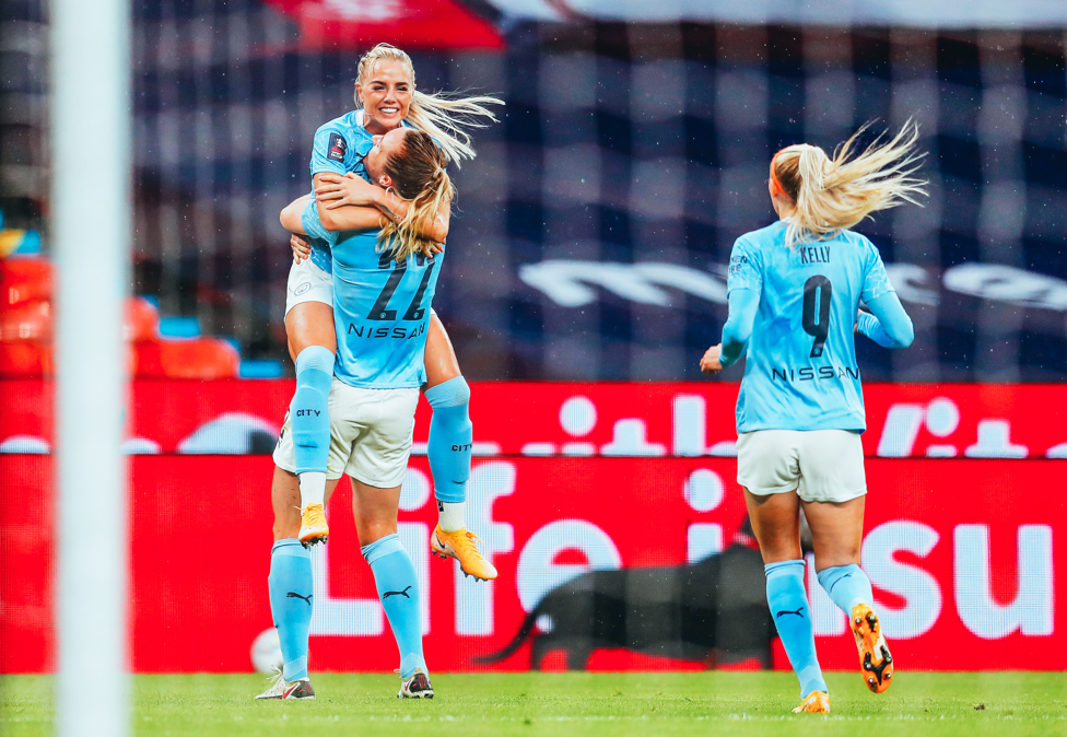 CUP FINAL : Shortly after signing for the Club, she helps City lift the FA Cup at Wembley – her first major honour in sky blue
