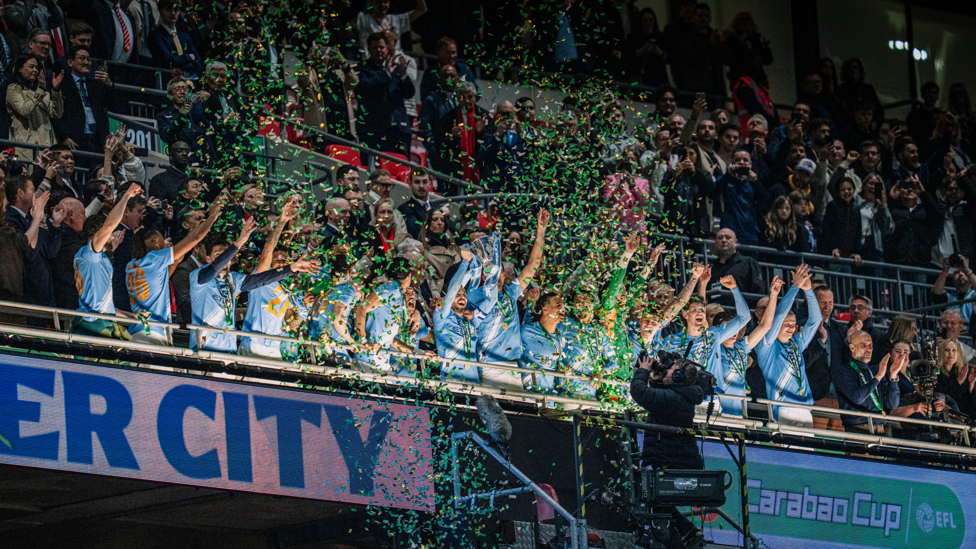 CELEBRATE : Green and gold confetti for the Carabao Cup champions!