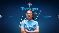 Soccer player in Manchester City jersey with club logos and text: 'Thank you' and 'Aemu Oyama'.
