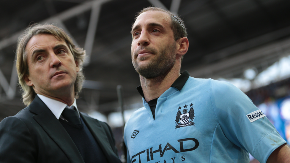 Roberto Mancini y Pablo Zabaleta.