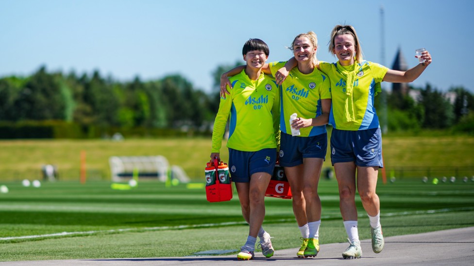 SQUAD GOALS : The players make their way out for training