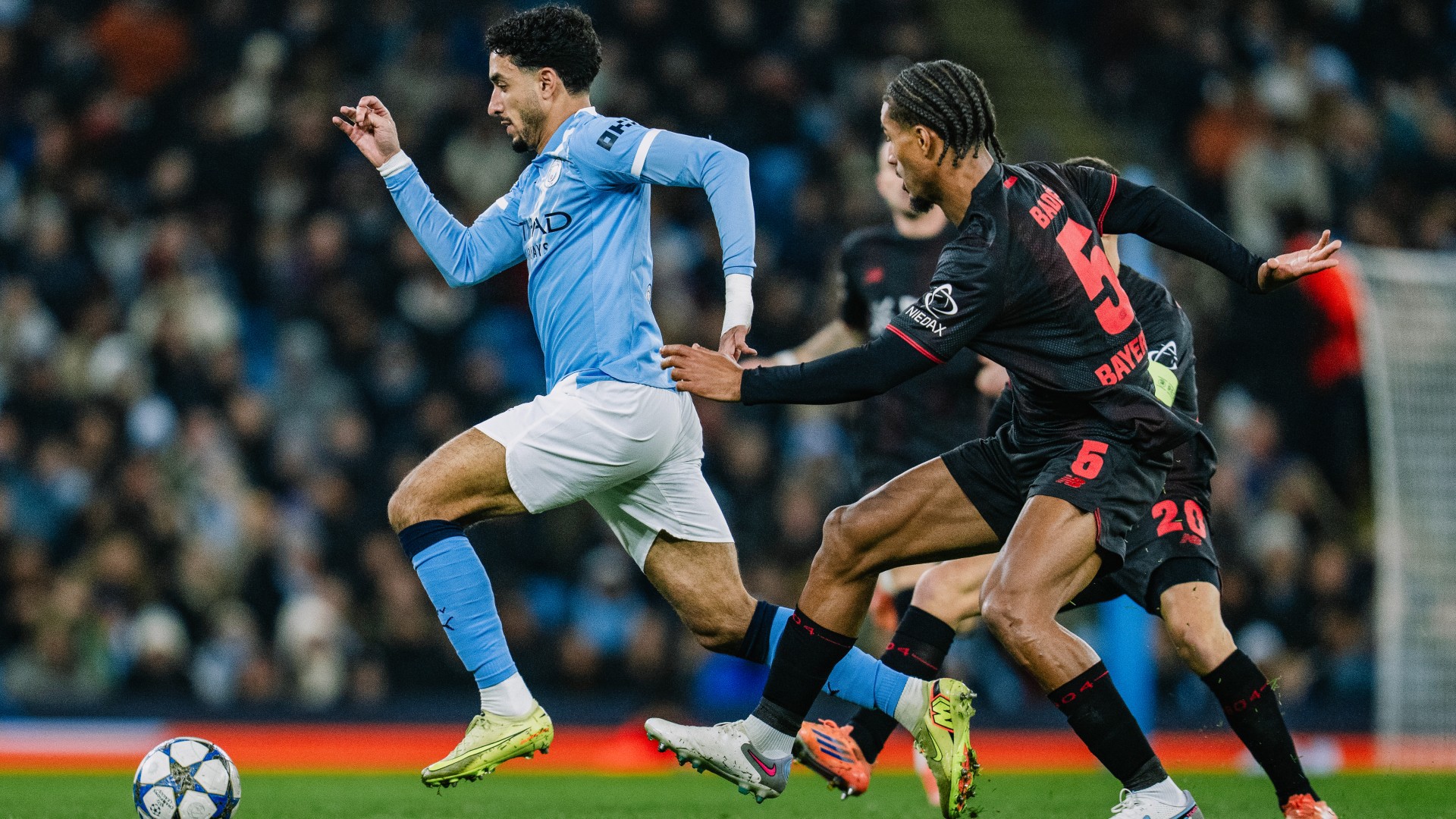 ACTION MAN: Omar Marmoush takes the fight to Leverkusen.