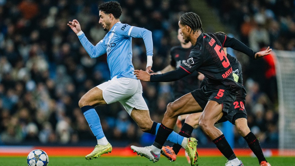 ACTION MAN: Omar Marmoush takes the fight to Leverkusen.
