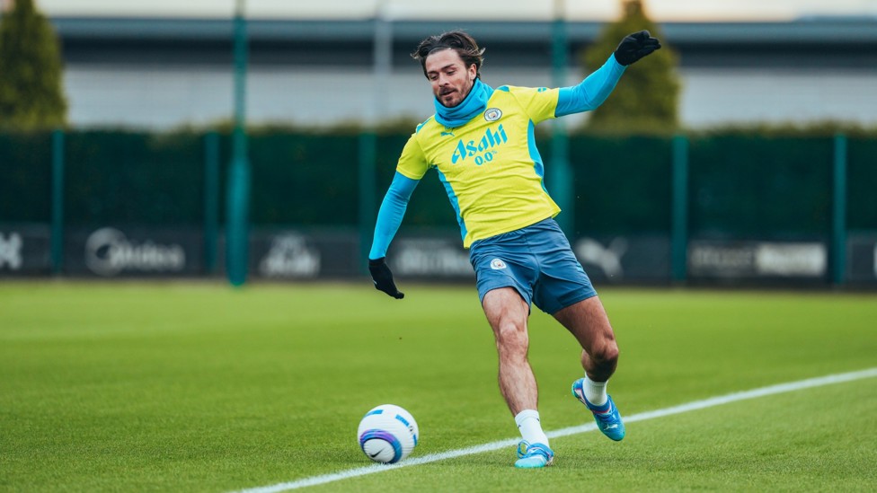 KEEP IT IN : Jack Grealish races to the ball before it rolls out