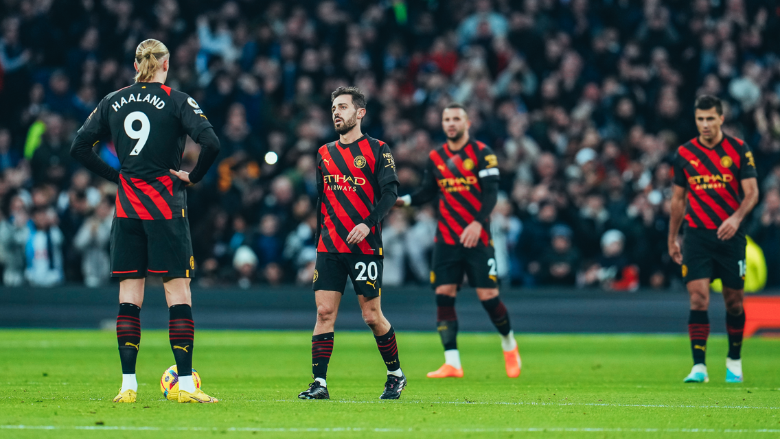 SETBACK: The players look dejected after Kane opens the scoring.