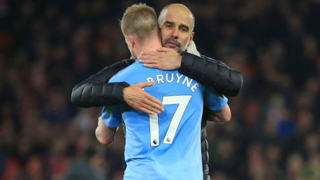PEP TALK: The boss has hailed KDB's virtuoso display in the win over Leicester 
