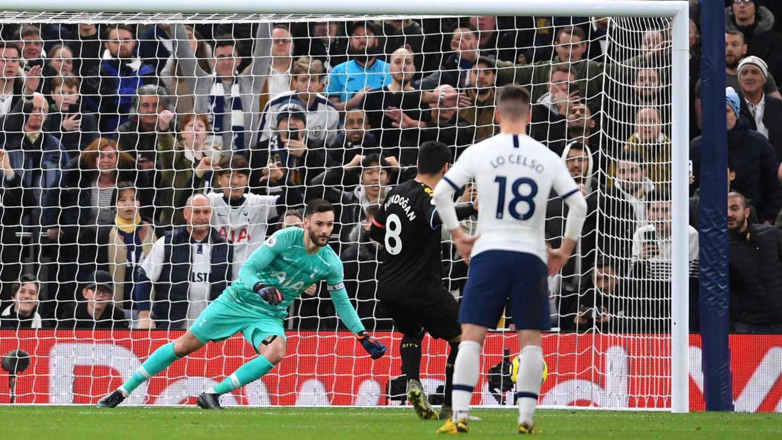 DENIED: Gundogan's spot-kick five minutes before the interval is saved by Lloris.