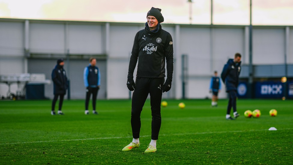 STANDING TALL : Erling Haaland gets ready for the game