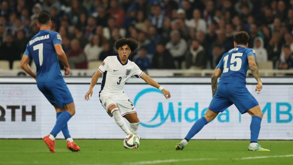 LION HEART: Rico Lewis in action for England away to Greece in 2024.