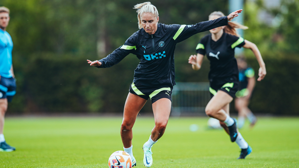SKIPPER : Captain Steph Houghton with a trademark ping