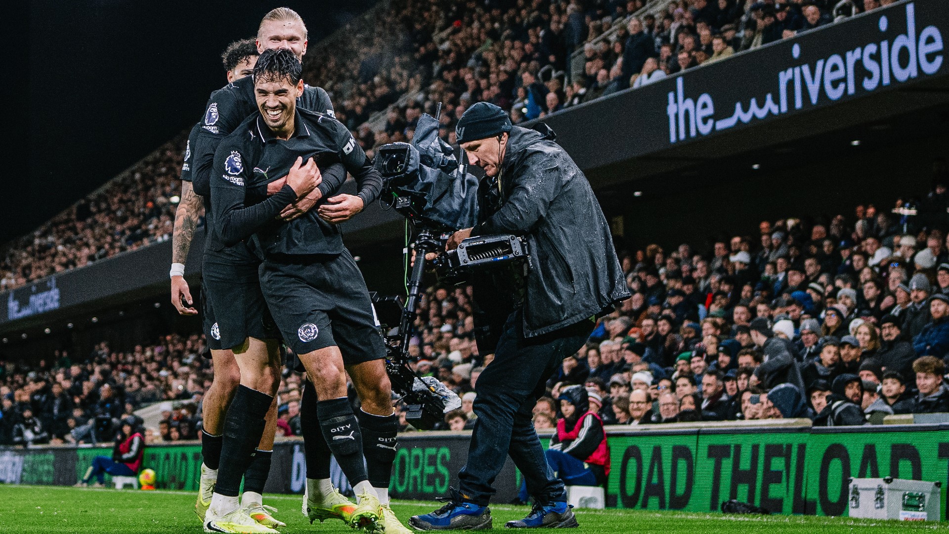 DOUBLE DELIGHT: The celebrations begin after Tijjani Reijnders' brilliant goal.