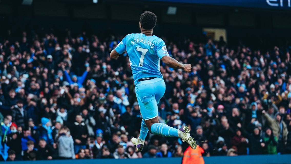 100: Sterling celebrates his goal.