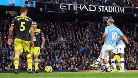 LEVELLER: Aguero finds space in the box and strokes in the equaliser with 20 minutes remaining.