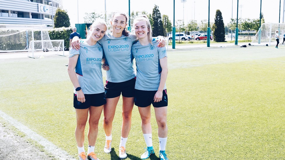 THREE OF THE BEST : Laura Coombs, Caroline Weir and Lauren Hemp give us a smile