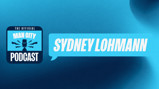 Promotional image for The Official Man City Podcast featuring Sydney Lohmann, with a gradient blue background.