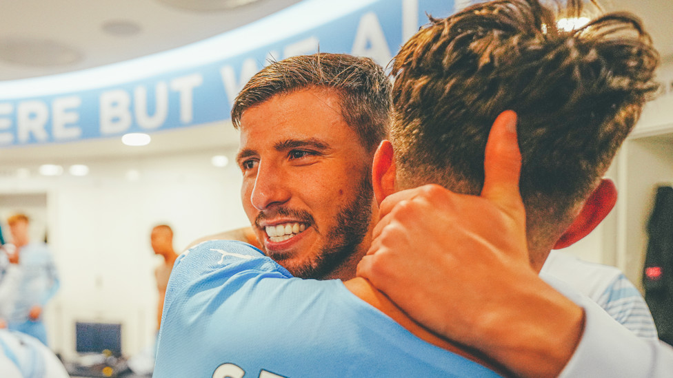 SIDE BY SIDE : Defensive partners Ruben Dias and John Stones embrace