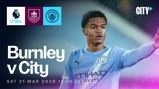 Promotional image for Burnley vs Manchester City U18 match on March 21, 2026, at 11:00 UK time. Features Manchester City and Burnley crests.