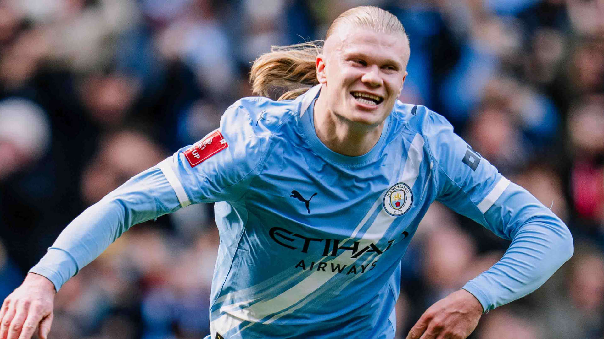 NORSE CODE: Erling's expression says it all after his second goal.