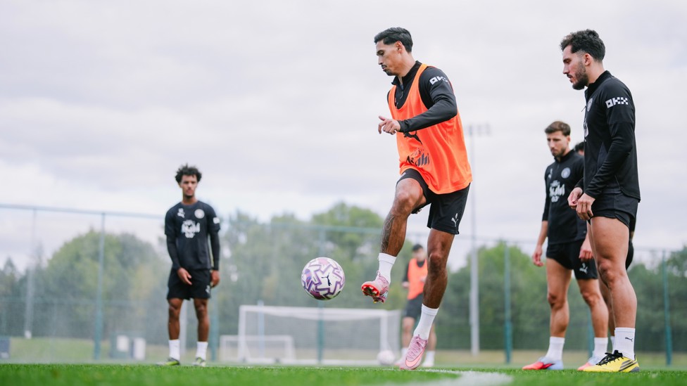 HOW'S YOUR TOUCH?: Tijjani Reijnders controls the ball during today's session 