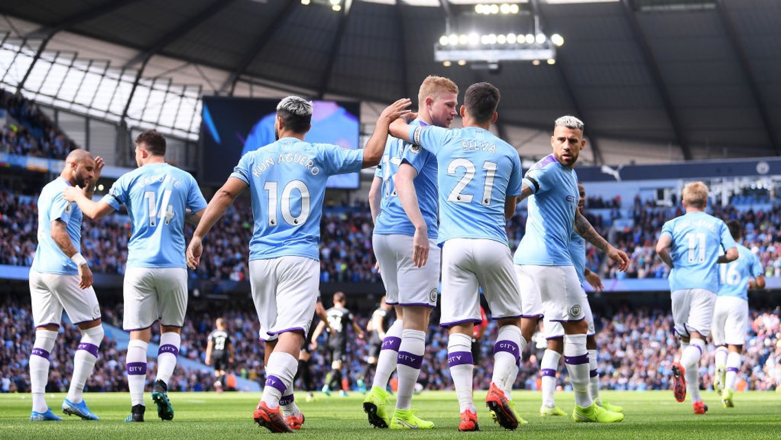 CLINICAL: City celebrate taking an early lead.