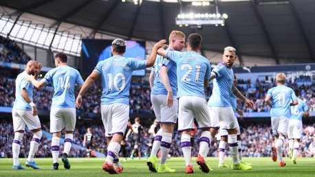 CLINICAL: City celebrate taking an early lead.