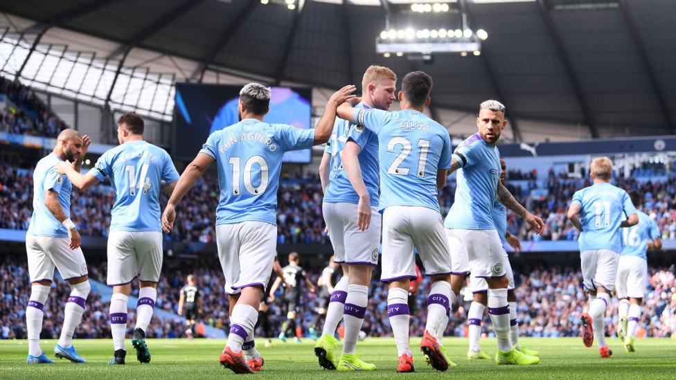 CLINICAL : City celebrate taking an early lead.