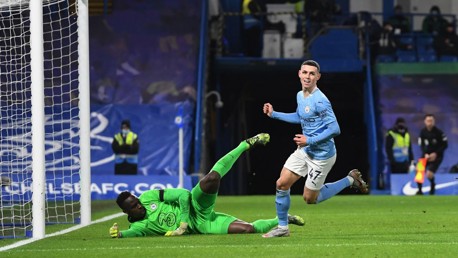 DOUBLE DELIGHT: Phil Foden celebrates adding a second