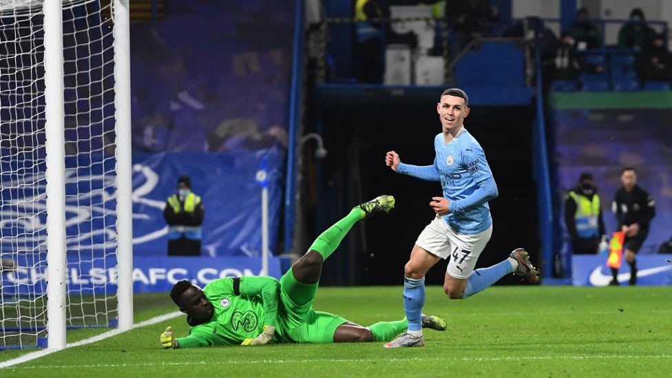 DOUBLE DELIGHT: Phil Foden celebrates adding a second