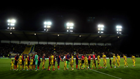 A NIGHT UNDER THE FLOODLIGHTS: The pre-match pleasantries...