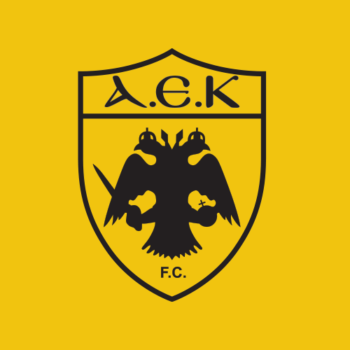 Logo of AEK FC with a black double-headed eagle on a yellow shield and 'AEK F.C.' text at the bottom.