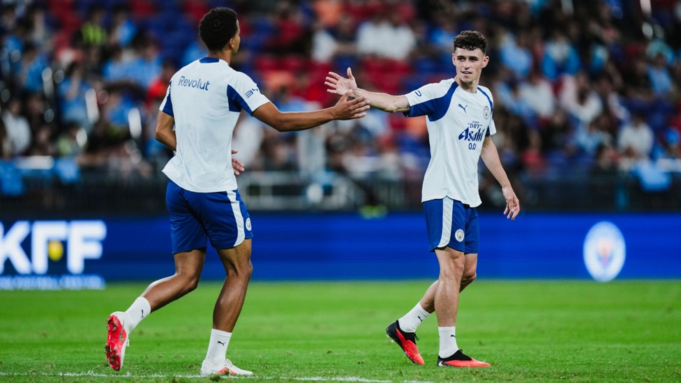 HOME GROWN TALENTS: Phil Foden and Divinge Mukasa in today's open training session