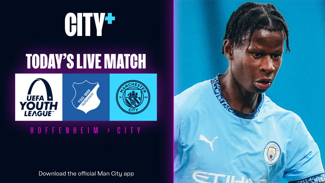 Watch City's UEFA Youth League trip to Hoffenheim live on CITY+ this afternoon
