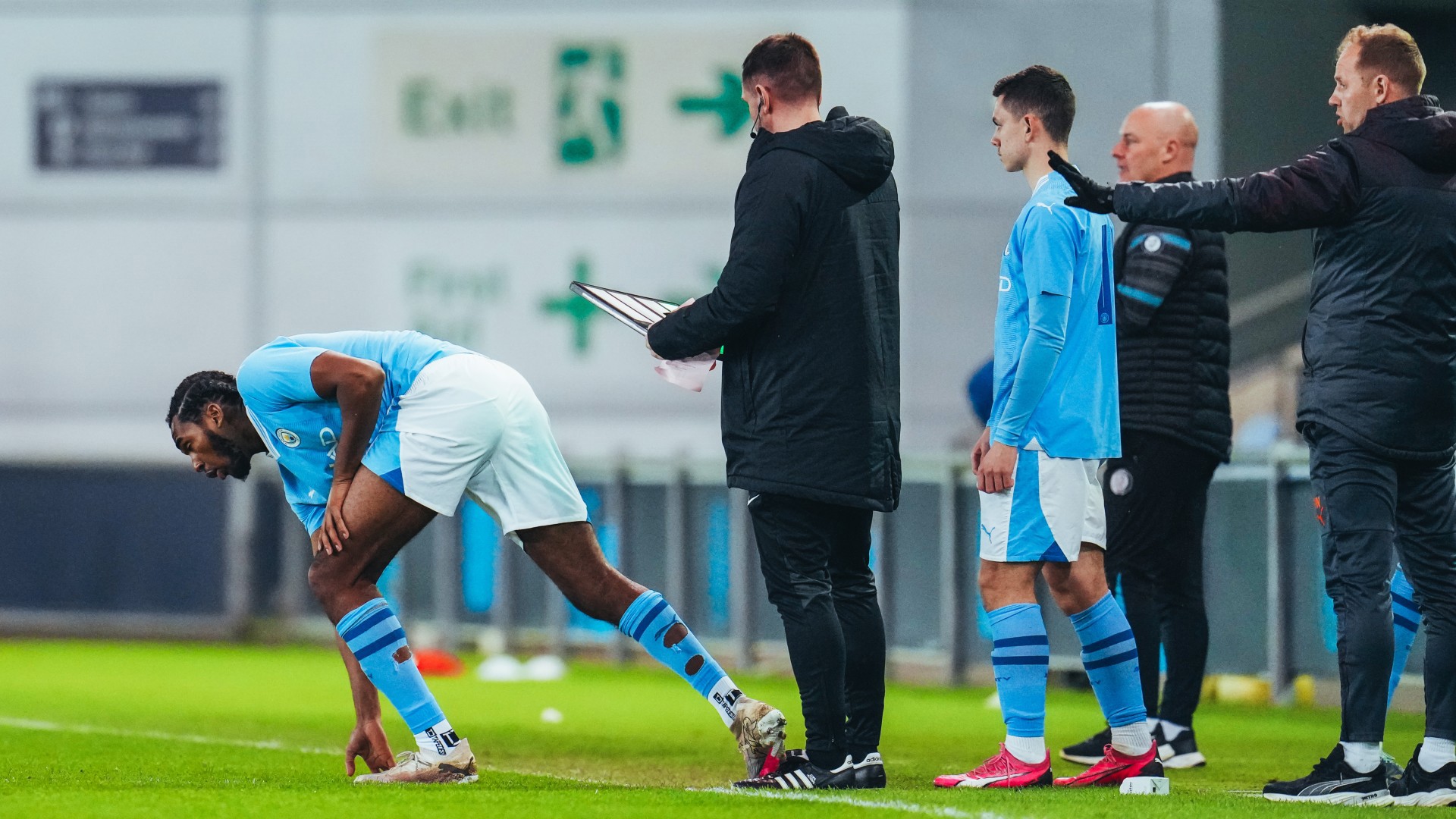 SUDDEN IMPACT: Muir and Isaiah Dada-Mascoll prepare to come on.