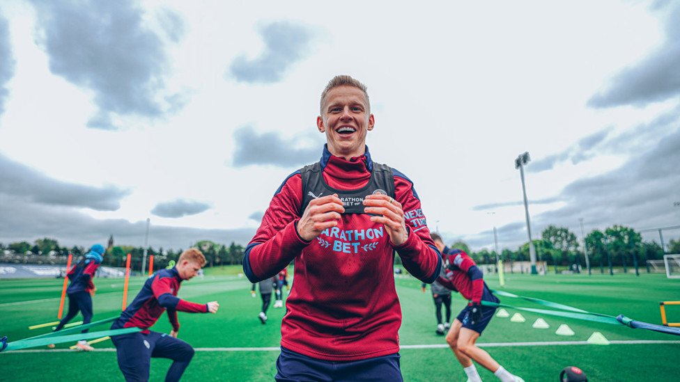 HIGH SPIRITS: Oleksandr Zinchenko spots the camera