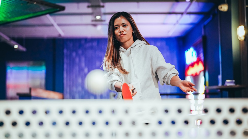 STRIKEOUT : Winding down with a spot of table tennis in Manchester’s city centre.