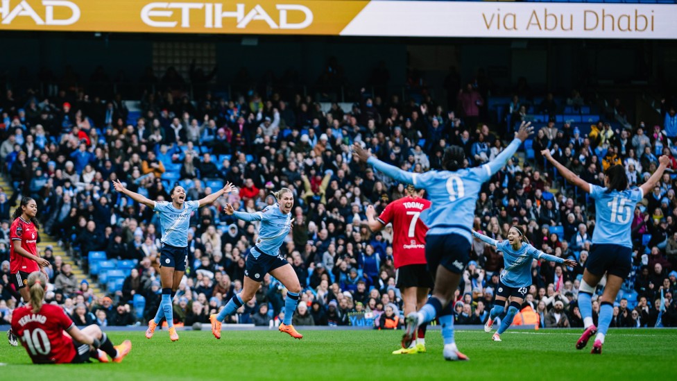 WE'RE ALL SINGING THE BLUES: Derby delight as Rebecca Knaak opens the scoring in a 3-0 win over United - November 2025