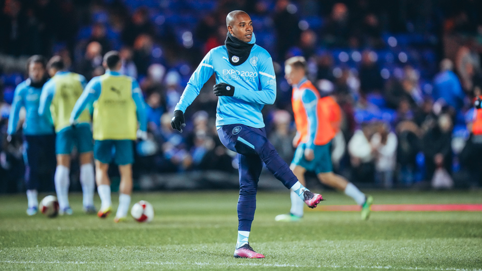 MAGIC OF THE CUP : Fernandinho gets loose under the lights at the Weston Homes Stadium.