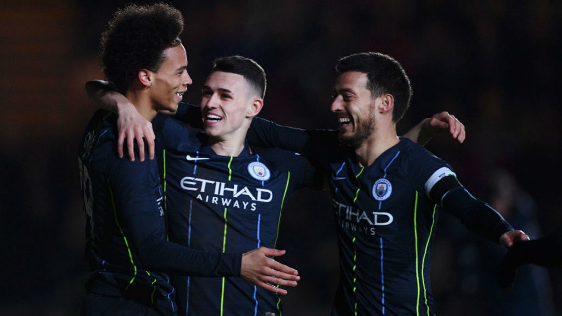 TRIO: Leroy, Phil and David express there delight after Foden's second goal.