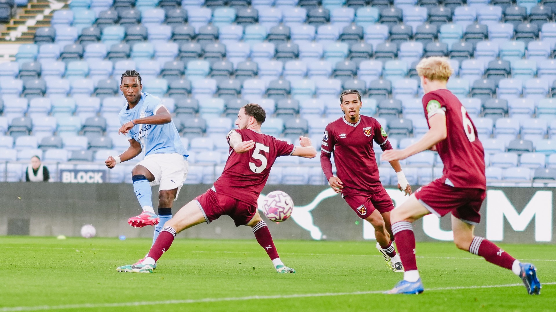 DOUBLED THE ADVANTAGE : Reigan Heskey scores City's second of the evening. 